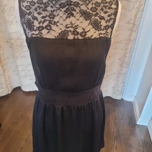 Free People black lace sleeveless satin dress size M